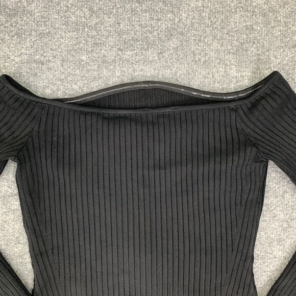 BCBGMaxazria Sweater Womens Extra Small Black Ribbed Off The Shoulder Pullover - Picture 10 of 13